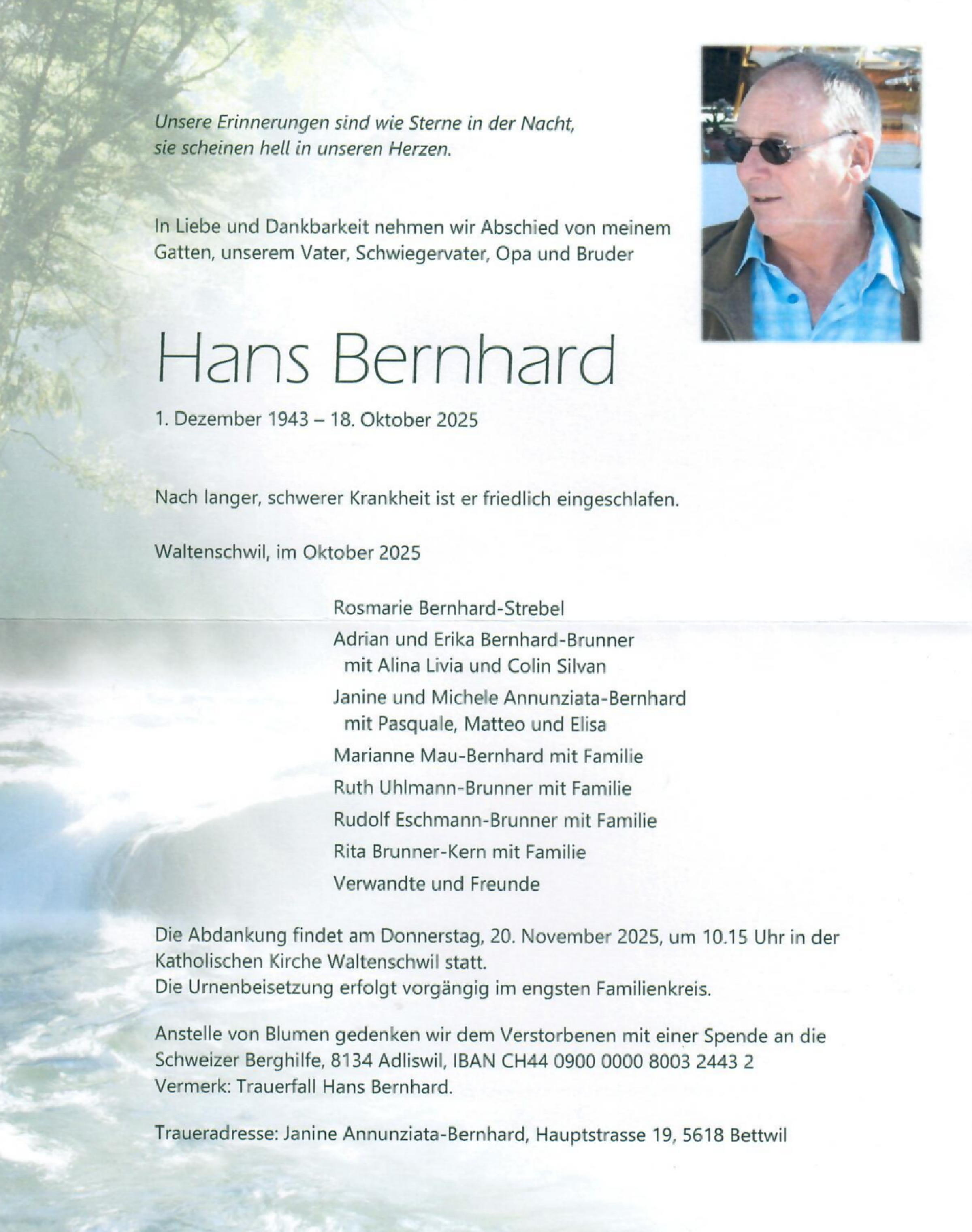 Todesanzeige Hans Bernhard